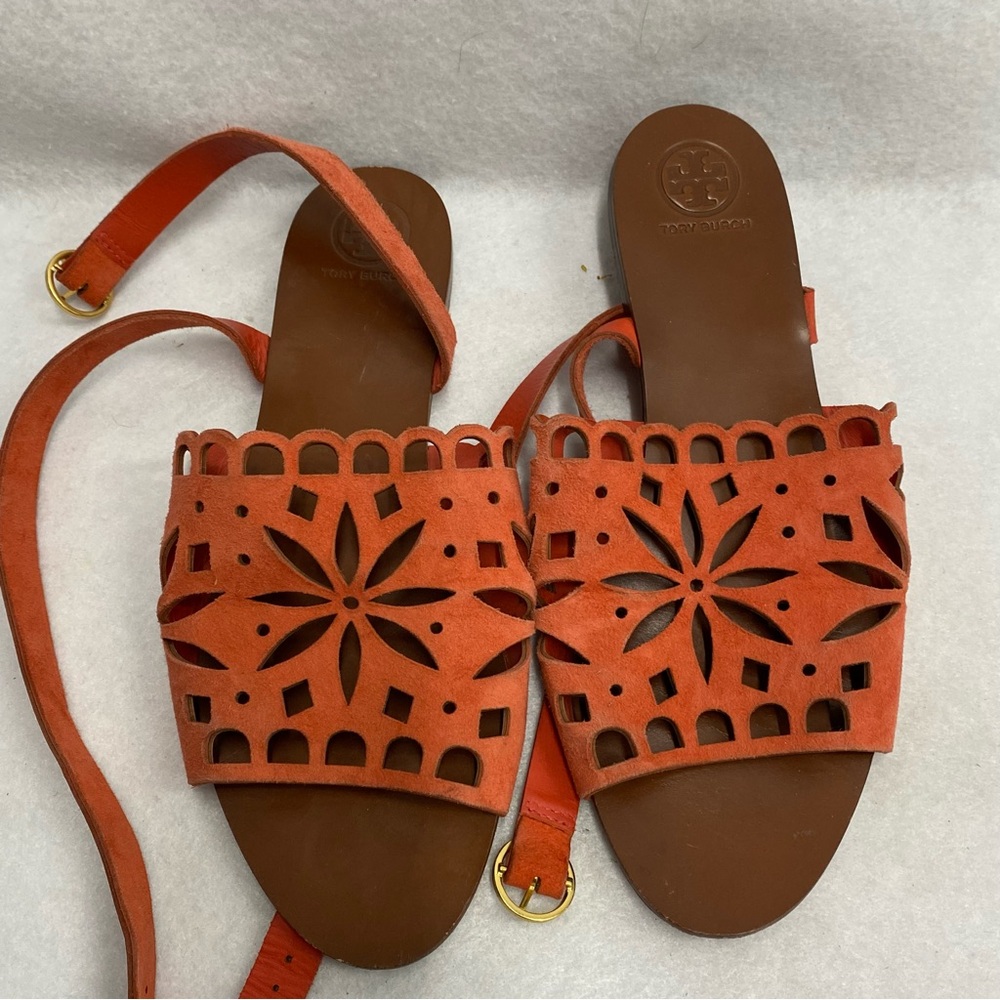 Tory Burch May Flat Sandals,Poppy Orange 7.5 - Picture 2 of 6